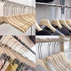 Деревянные вешалки 女装服装店专用实木衣架原木色无漆防滑植绒棉捆绳挂衣撑无痕定制