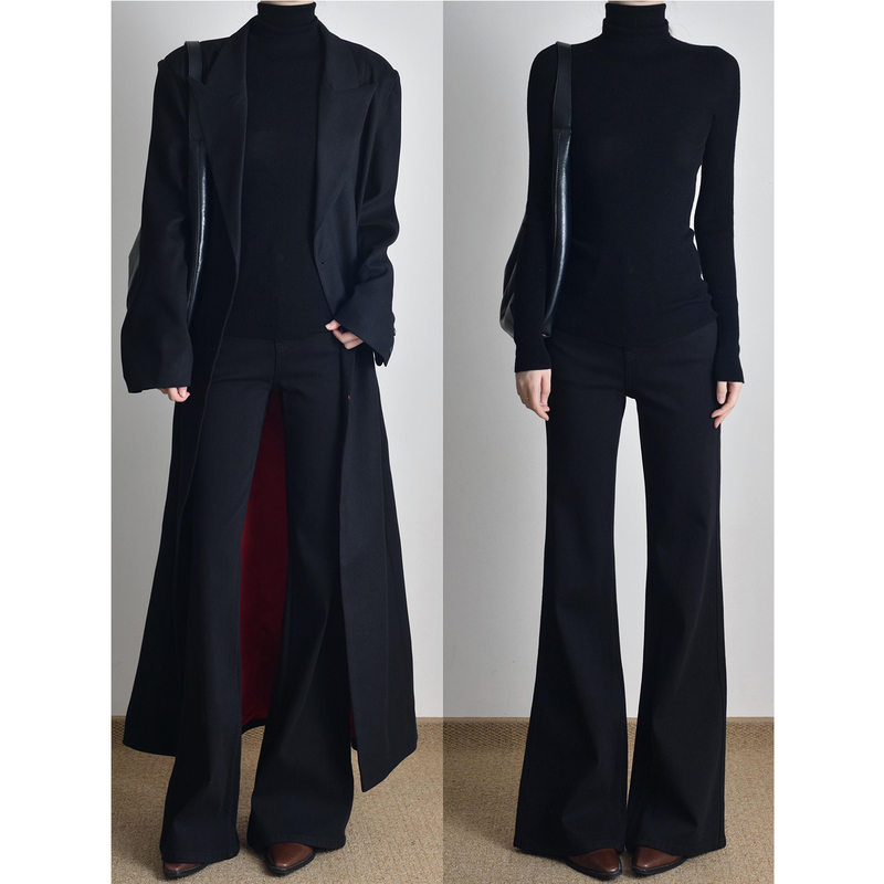 Black Casual Flared Pants for Women 2026 New Style Mid-High Waist Versatile Workwear Non-Fading Non-Shedding Suit Flared Pants