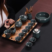 New Japanese secret color Ru kiln kung fu tea set household ceramic retro Open piece ice cracked glaze Cover bowl dry Fort