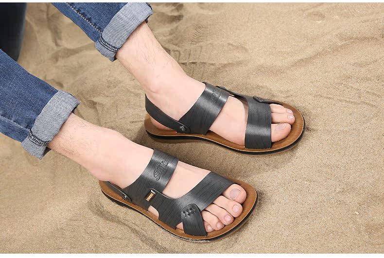 Hiển thị giày nam đi biển gân bò đi dép xăng đan hai người dùng bên ngoài giày dép nam 713225N02 giày fashion
