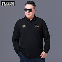 Spring and autumn fat plus mens long sleeve T-shirt fat big size T-shirt middle-aged fat man wide lapel collar loose shirt