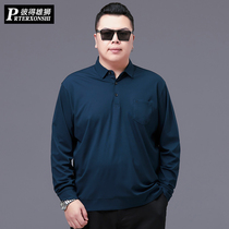 Spring and Autumn Fattening Plus Size Long Sleeve T-shirt Male Fat Man Loose Leisure Fat Man Middle-aged Dad Lapel T-shirt