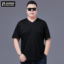 Add fat and increase V-neck short sleeve T-shirt male fat big size fat guy cotton half sleeve loose extra large T-shirt tide