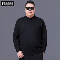 Large size mens elderly fat lapel collar long sleeve T-shirt spring fat fat big man loose dad base shirt