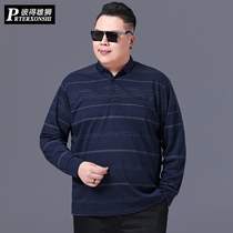 Middle-aged and elderly large size long sleeve T-shirt men Fat Fat Man plus fat fat big lapel base shirt shirt