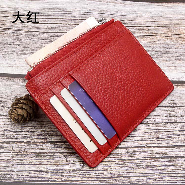 Gói thẻ dây kéo Chủ thẻ nữ đơn giản siêu mỏng Gói thẻ nhỏ Litchi mẫu da nam thương hiệu thủy triều với công suất thay đổi nhỏ - Chủ thẻ ví da