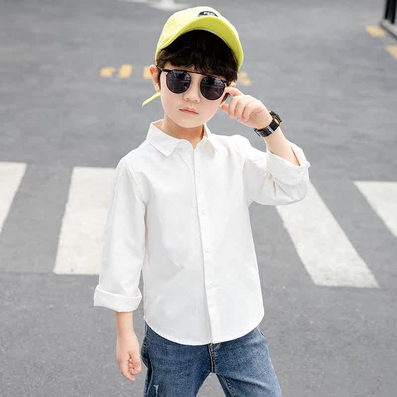 Boy white shirt long sleeve thin section 4 years old Child 5 Boy 6 CUHK Scout 7 Fashion 8 handsome 9 pure color 10 shirt 12
