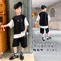 Boy suit Short sleeves Leisure Xia style 6 years old Children 7 Ocean Gas 8 Sport 9 Students 10 Black 12 shorts Two sets