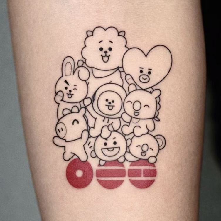 Bts (Bts) Mascot Jenga Tattoo Stickers, Simple Line Art, Fan Merchandise Stickers, Waterproof and Long-Lasting