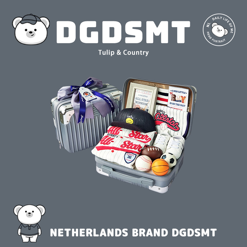 Dutch DGDSMT baby gift box spring and autumn style baby boy baseball uniform suitcase full moon 100th birthday gift