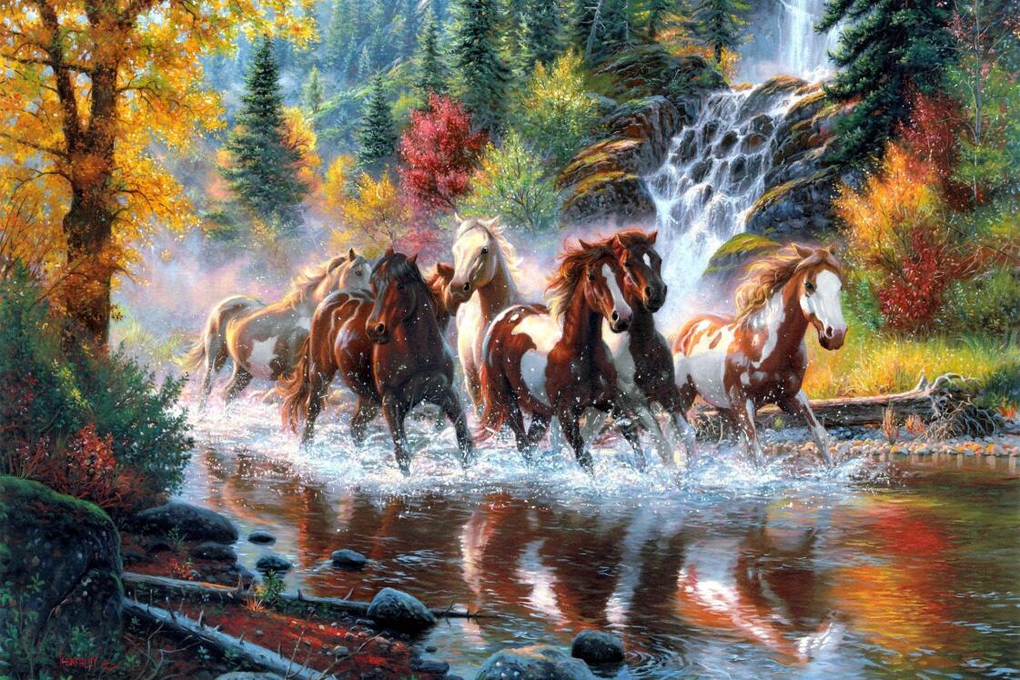 Adult 1000 pieces of wooden puzzle 1500 children's educational toys oil painting decorative painting custom gift forest horse