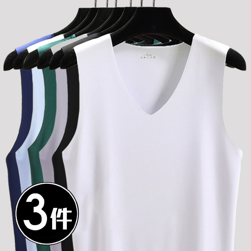 Seamless Ice Silk Vest for Men, Slim Fit V-Neck, Summer Thin Style, Youth Sleeveless T-Shirt, Quick-Drying, Large Size Underwear Base Layer