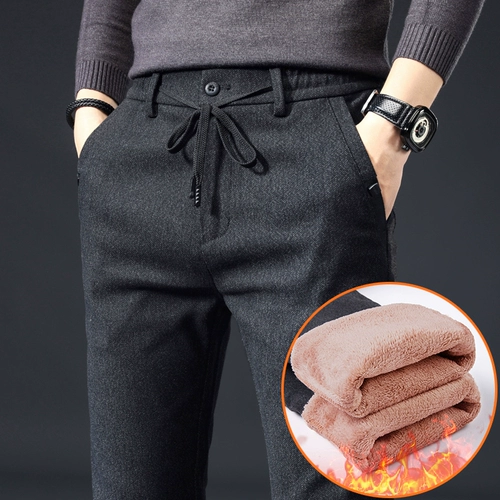 Демисезонные шерстяные утепленные штаны, бархатные удерживающие тепло повседневные брюки