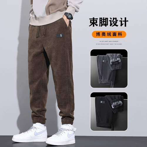 Мужские зимние спортивные демисезонные утепленные вельветовые штаны для отдыха