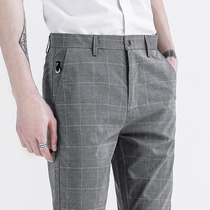 Summer thin 9-point pants nine-point casual pants suit pants Plaid spring and summer pants mens pants slim feet straight