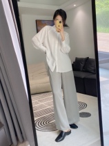 Annual BI Entrance Loose Casual Genuine Silk Texture Island Silk Flower Style Straight Silo High Waist Broadlegged Pants