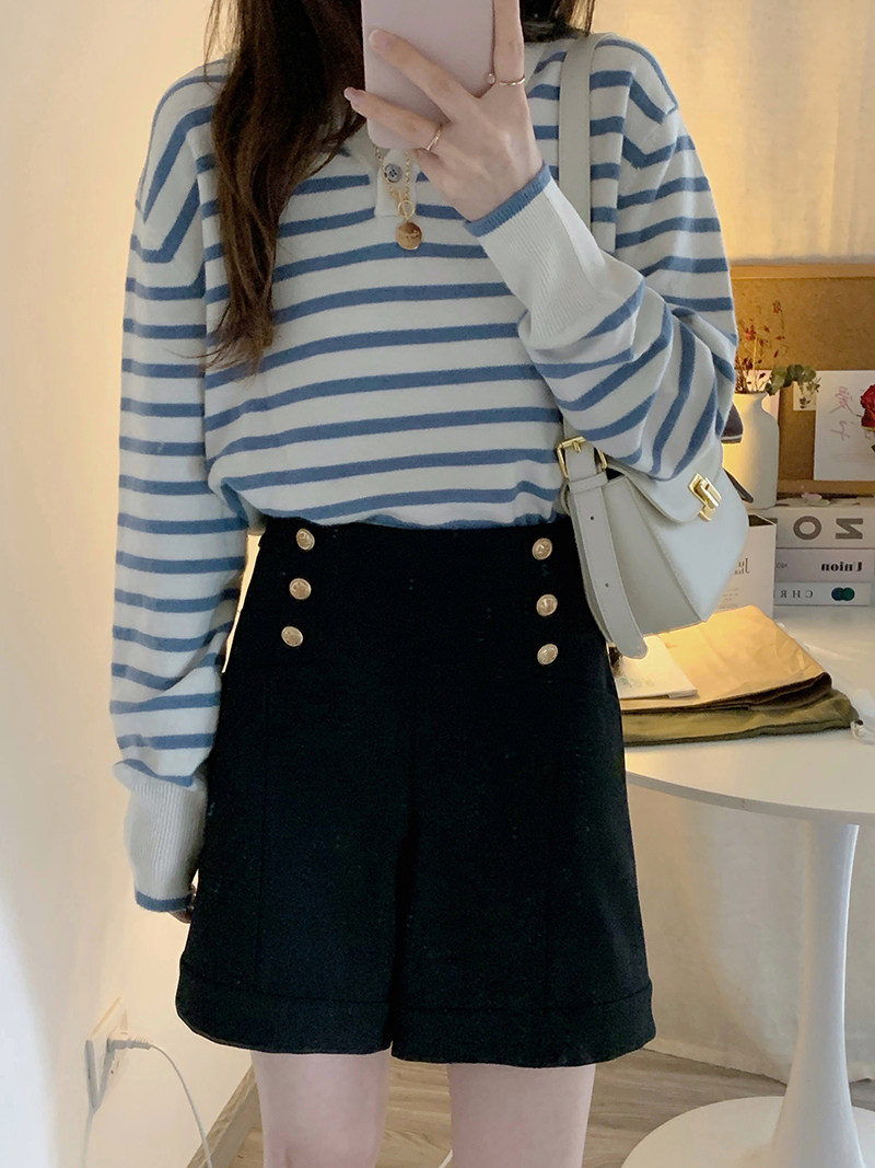 High Waist Suit Shorts French British Style Double Breasted Simple Versatile Wheat Color Pants