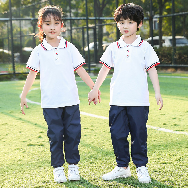 Primary school children class uniforms white pure cotton single T-shirt Children's school uniforms Jersey Undershirt Kindergarten Garden Clothes Spring Autumn Clothes