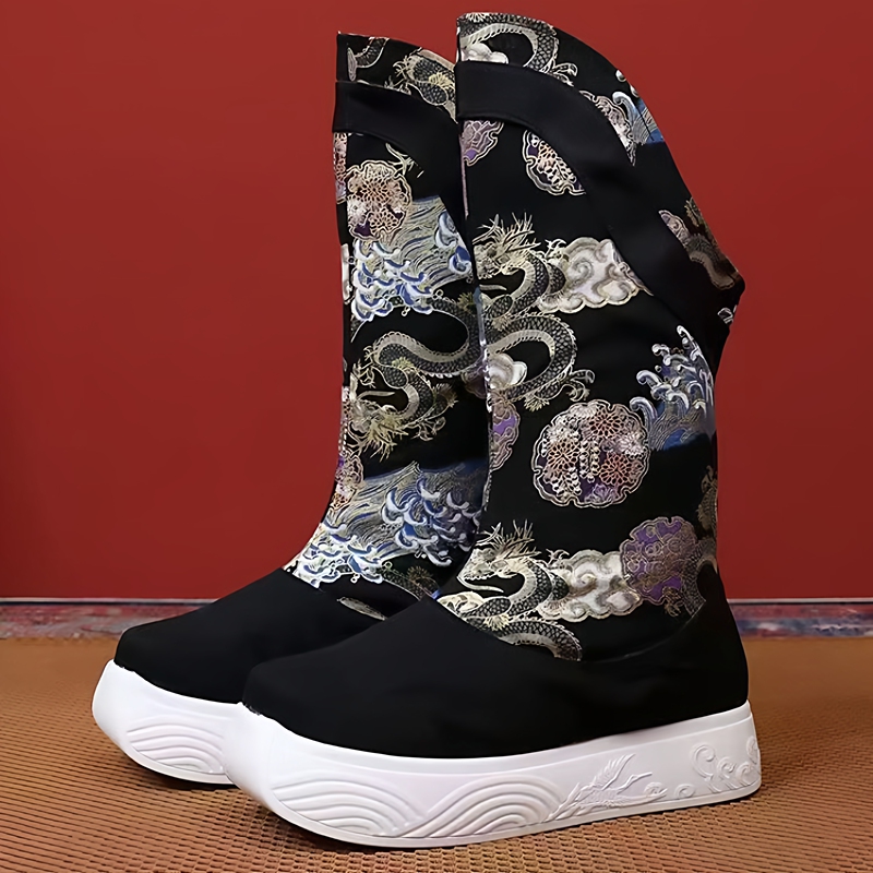 Thick-Soled Hanfu Boots for Men, Height-Increasing, Ming and Song Dynasty Style, Boys' Traditional Long Boots, Ancient Style Chinese Wedding Shoes Thick-Soled Hanfu Boots for Men, Height-Increasing, Ming and Song Dynasty Style, Boys' Traditional Long Boots, Ancient Style Chinese Wedding Shoes