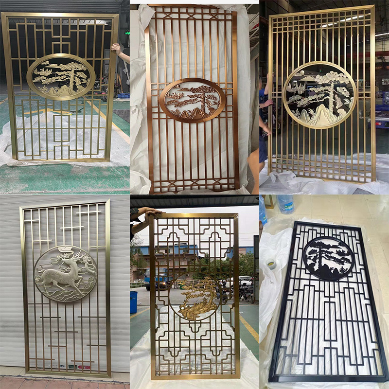 Custom 304 Stainless Steel Screens Partition Modern Light Lavish Minimalist Living-room Hotel Metal Background Wall Hollowed-out Carved Flowers