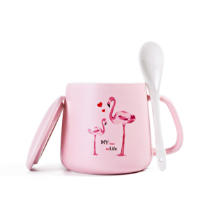 创意陶瓷情侣带盖勺马克杯