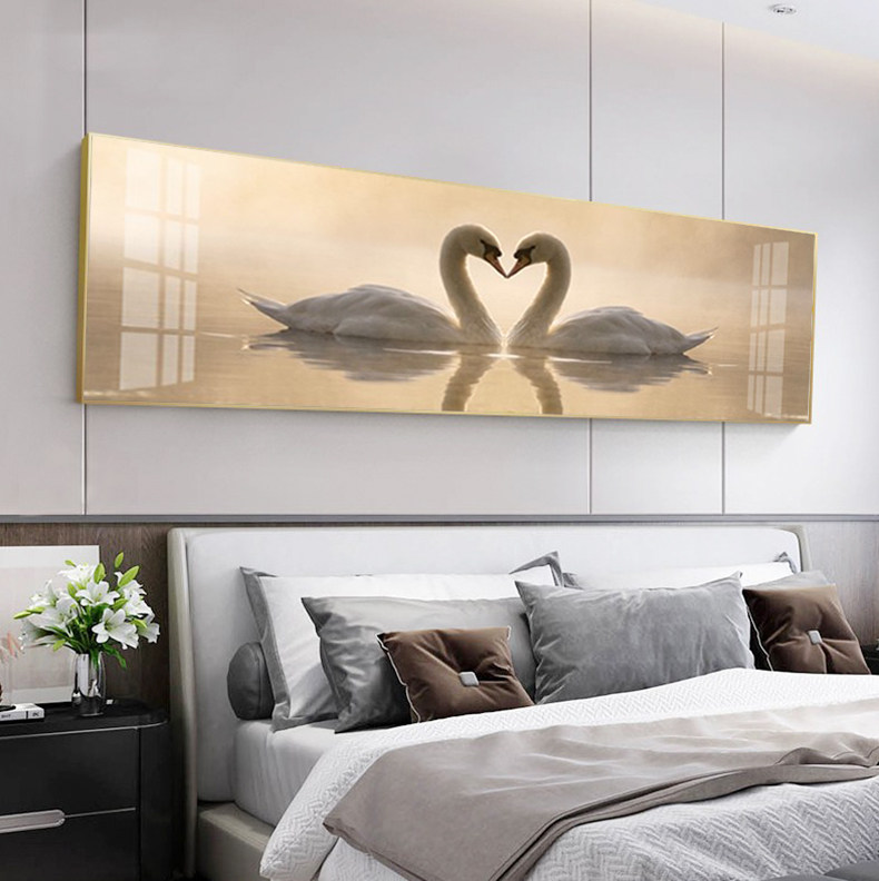Swan bedroom bedside decoration painting Nordic light luxury atmosphere crystal porcelain painting modern minimalist living room sofa background hanging painting