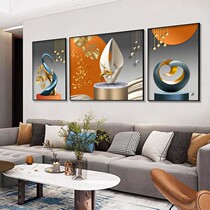 Light Extravagant Geometric Orange Ensemble Living Room Decoration Painting Modern Sofa Background Wall Hanging Painting Brief Nordic Triptych Mural Painting