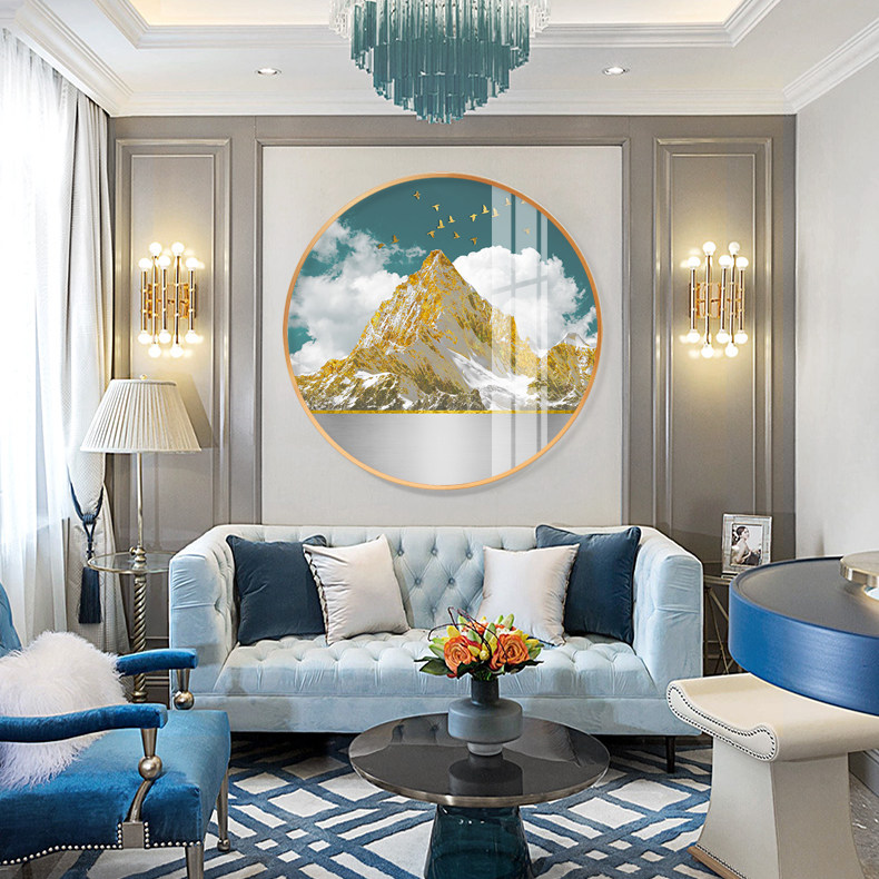 Entry Xuanguan Circular Fugui Gold Mountain Decoration Painting Background Wall Living Room Crystal Porcelain Painting Corridor Wall Painting Aisle Hanging Paintings