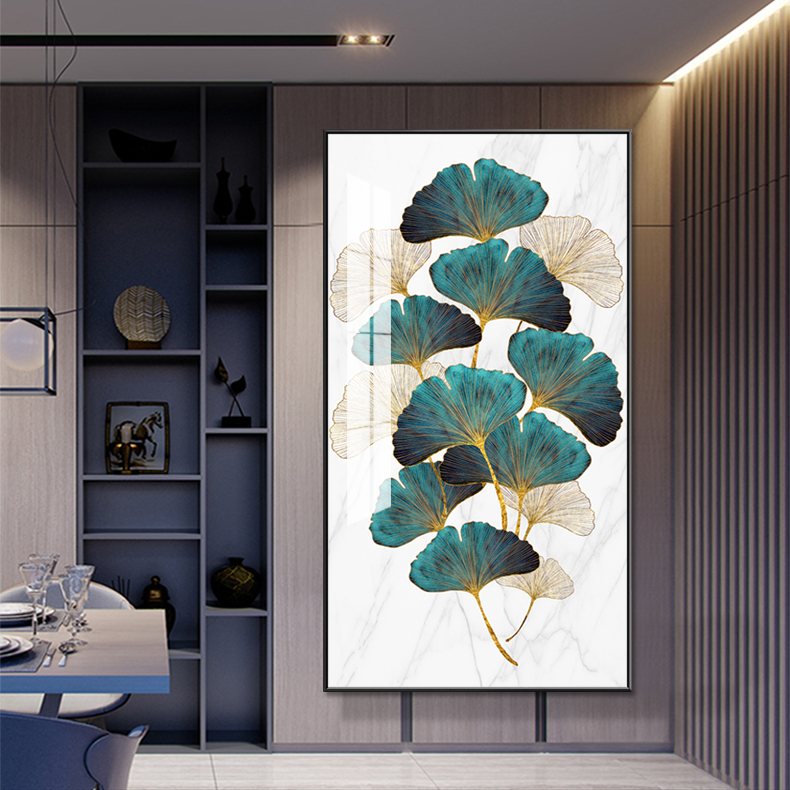 Home porch decorative painting modern simple light luxury crystal porcelain corridor hanging painting abstract ginkgo leaf living room mural