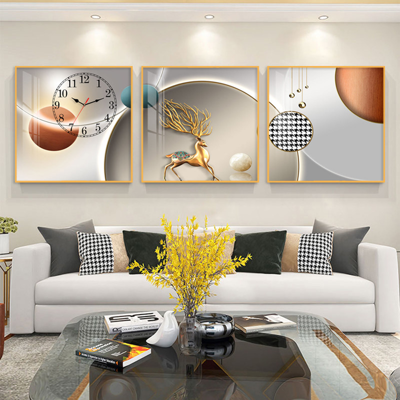 Nordic decorative painting modern minimalist wall painting living room mural sofa background wall elk hanging painting triptych clock painting