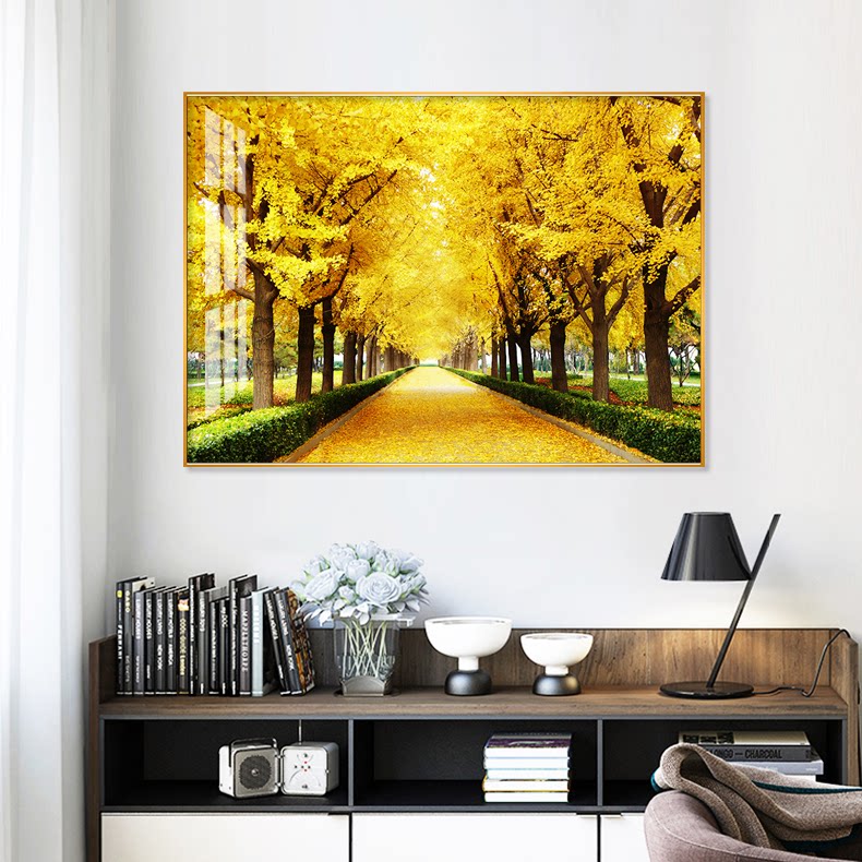 Golden Avenue Tree Living Room Bedroom Xuanguan Hung Painting Dining Room Decoration Painting Single-Amplitude Distribution Box Mural Crystal Porcelain Painting