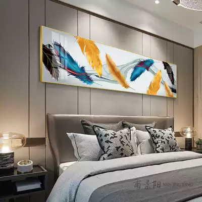 Modern simple single horizontal Crystal porcelain painting decorative painting fashion bedroom bedside painting feather living room light luxury atmospheric hanging painting