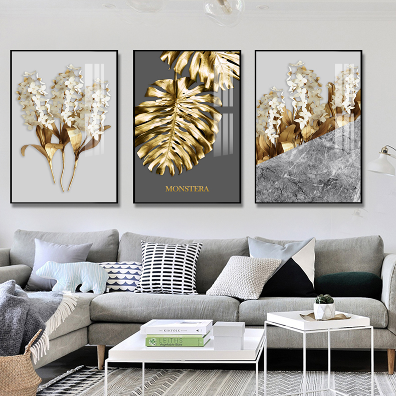 Gold Leaf Crystal Porcelain Painting Ordinary Nordic Wind Light Luxury Air Framed Painting Room Background Wall Hanging