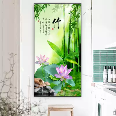 Rich bamboo decorative painting entrance aisle porch background wall hanging painting lotus leaf Chinese style crystal porcelain framed painting