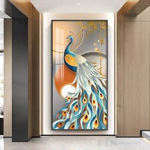 Entrance to the family Xuanguan Decorative Painting Vertical version Corridor Hallway Aisle Painting Modern Light Extravagant Crystal Porcelain Painting Peacock of the Illusion Mural Living Room