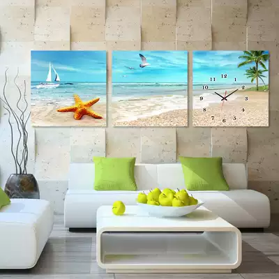 Modern living room decoration clock bedroom mural painting art frameless painting wall clock mute seaside beach scenery