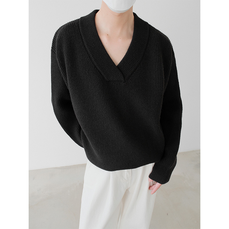 Deep V-Neck Sweater for Men, Niche Design, Loose Fit, Pullover Knitwear, Autumn and Winter, High-End Feel