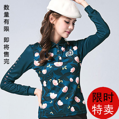 South Korea imported badminton clothing top (sale) women's spring and autumn lapels long-sleeved T-shirt 4035 quick drying