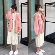 Pregnant women spring and autumn suit fashion 2021 new dress tide mother knitted jacket net red two-piece long dress