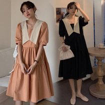 Pregnant women go out in the summer fashion net red dress summer new French long knee-length skirt high-end long dress