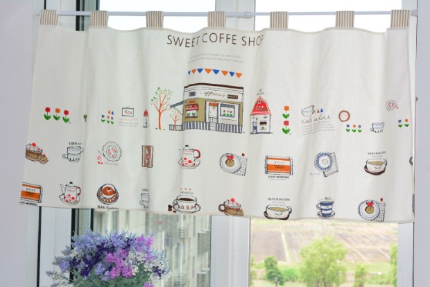 Phim hoạt hình Bắc Âu cotton lanh rèm ngắn rèm Nhật Bản rèm nhà bếp vách ngăn bụi rèm cà phê rèm miễn phí - Phụ kiện rèm cửa bán thanh treo rèm cửa