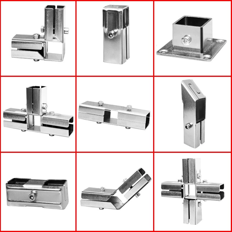 20/25/32mm Stainless Steel Square Tube Connectors, Welding-Free Greenhouse Shelf Guardrail Fasteners, Fixed Clamps
