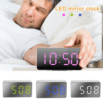 LED Mirror Alarm Clock Digital Snooze Desk Clock Wake Up Lig