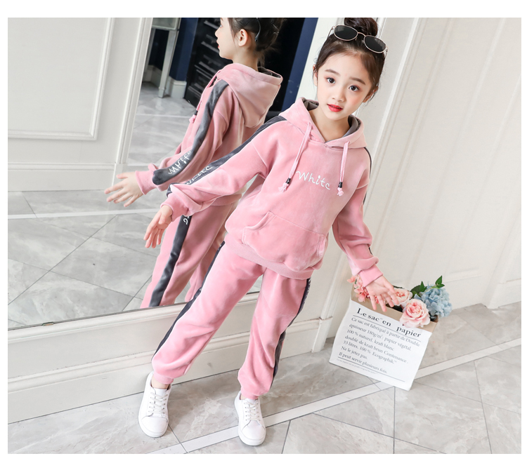 Cô gái mùa thu đông 2018 thời trang mới cho trẻ em nước ngoài nhung cô gái thể thao nhung hai mảnh quần áo mùa đông đồ trẻ em