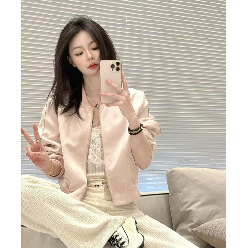 American Baseball Diary Satin Baseball Jacket Short Coat for Women 2026 Spring and Summer Thin Petite Flight Jacket