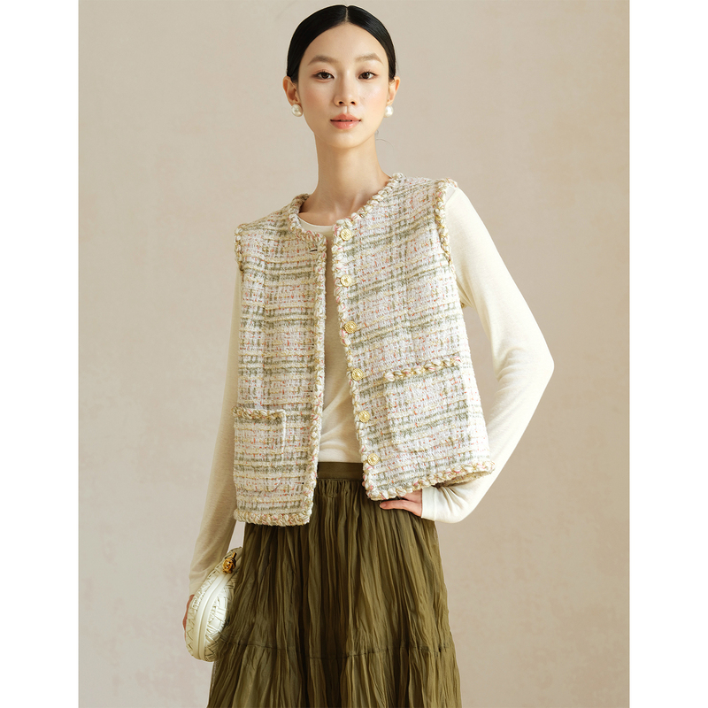 Jiaqi Ruixi Heavy-Duty Wool Tweed Hand-Knitted High-End Versatile Sleeveless Jacket Vest Jiaqi Ruixi Heavy-Duty Wool Tweed Hand-Knitted High-End Versatile Sleeveless Jacket Vest
