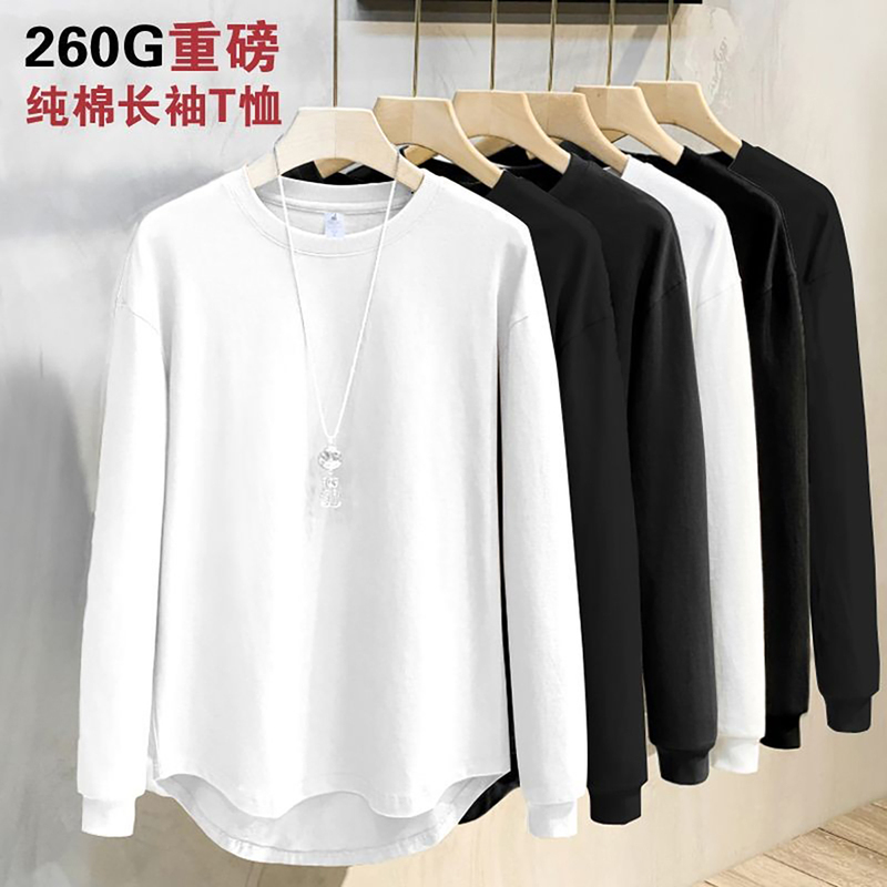 260g Heavyweight Pure Cotton Long-Sleeved T-Shirt for Men and Women, Spring and Autumn Base Layer, Casual Loose Round Neck T-Shirt, Couple Style