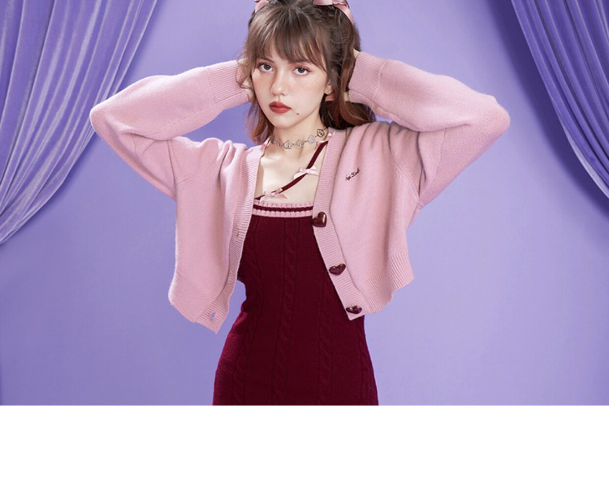 Стильные костюмы sagidolls少女斗志 #奶派甜心#粉色浪漫纯欲毛衣连衣裙套装显瘦乖