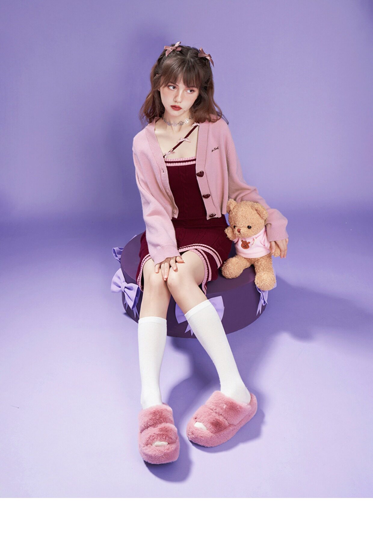 Стильные костюмы sagidolls少女斗志 #奶派甜心#粉色浪漫纯欲毛衣连衣裙套装显瘦乖