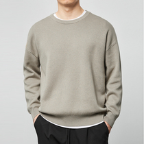 Momake autumn and winter round neck base sweater men thick solid color simple low collar pullover inside knit tide tide